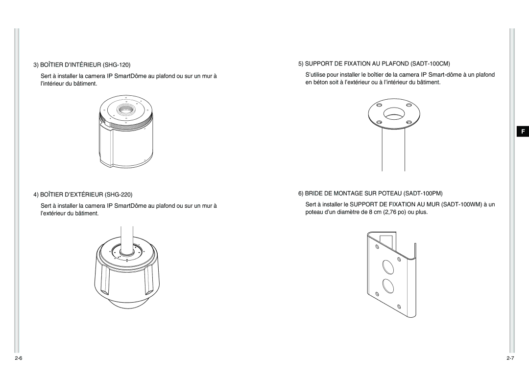 Samsung SCC-C6475P Boîtier D’INTÉRIEUR SHG-120, Boîtier D’EXTÉRIEUR SHG-220, Support DE Fixation AU Plafond SADT-100CM 