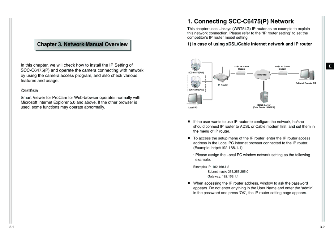 Samsung Connecting SCC-C6475P Network, Network Manual Overview, Case of using xDSL/Cable Internet network and IP router 