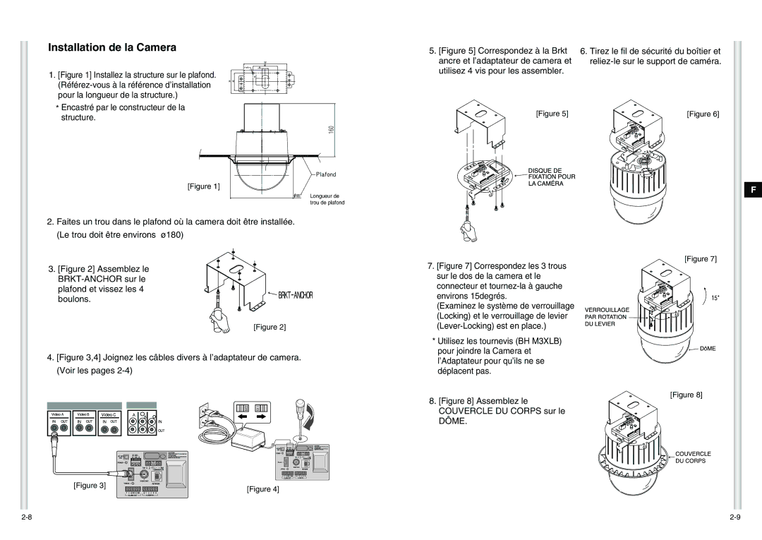 Samsung SCC-C6475P manual Installation de la Camera, Ancre et l’adaptateur de camera et 