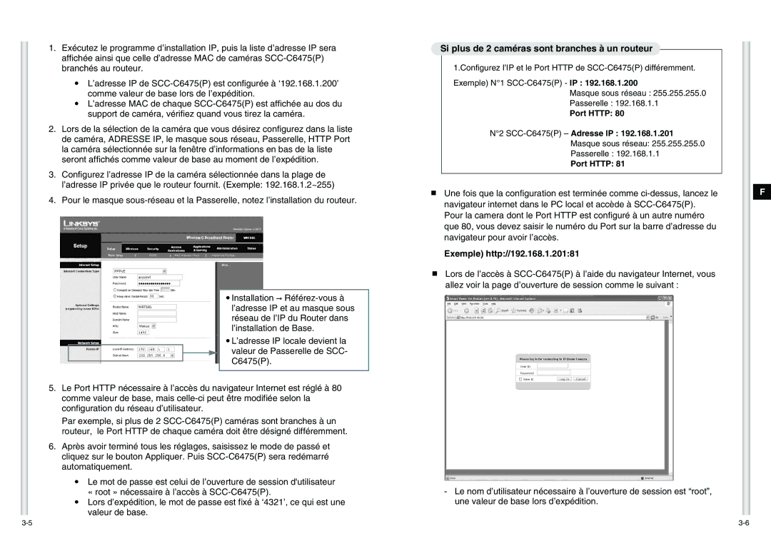 Samsung SCC-C6475P manual Si plus de 2 caméras sont branches à un routeur, Exemple http//192.168.1.20181, Port Http 