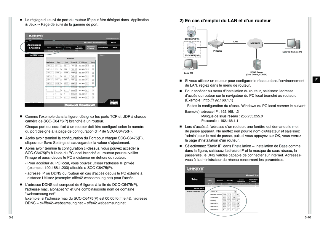 Samsung SCC-C6475P manual En cas d’emploi du LAN et d’un routeur 