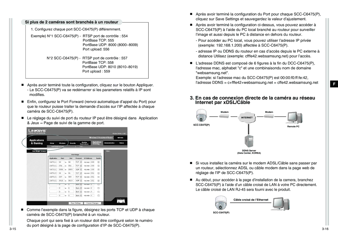 Samsung SCC-C6475P manual Câble croisé de l’Ethernet 