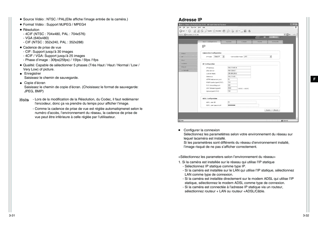 Samsung SCC-C6475P manual Adresse IP 