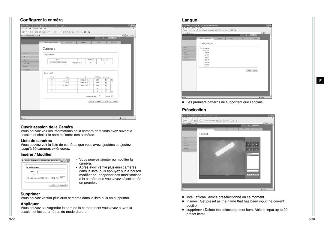 Samsung SCC-C6475P manual Configurer la caméra, Langue, Présélection 