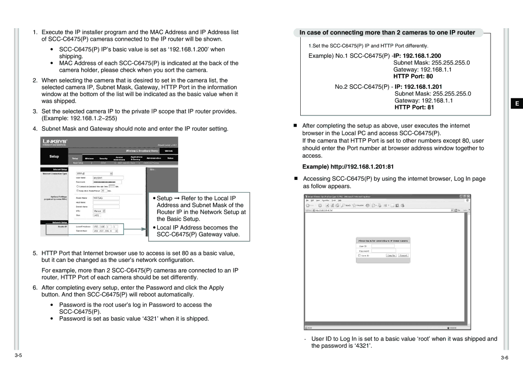 Samsung SCC-C6475P manual Case of connecting more than 2 cameras to one IP router, Http Port, Example http//192.168.1.20181 