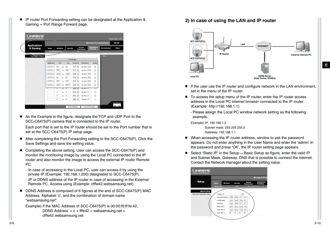 Samsung SCC-C6475P manual Case of using the LAN and IP router 