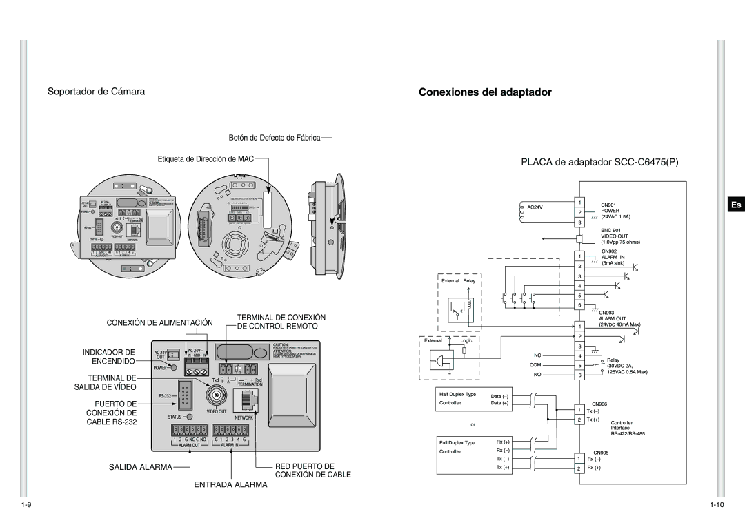 Samsung SCC-C6475P manual Conexiones del adaptador 