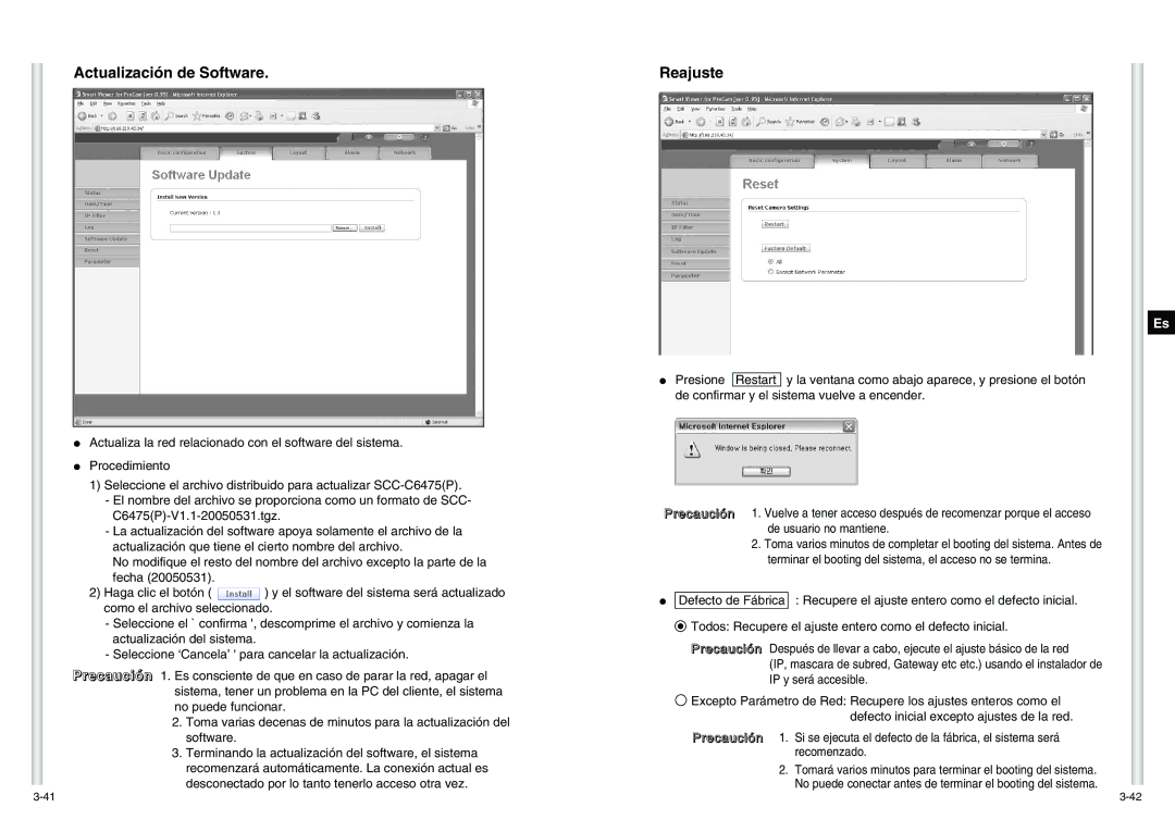 Samsung SCC-C6475P manual Actualización de Software, Reajuste 