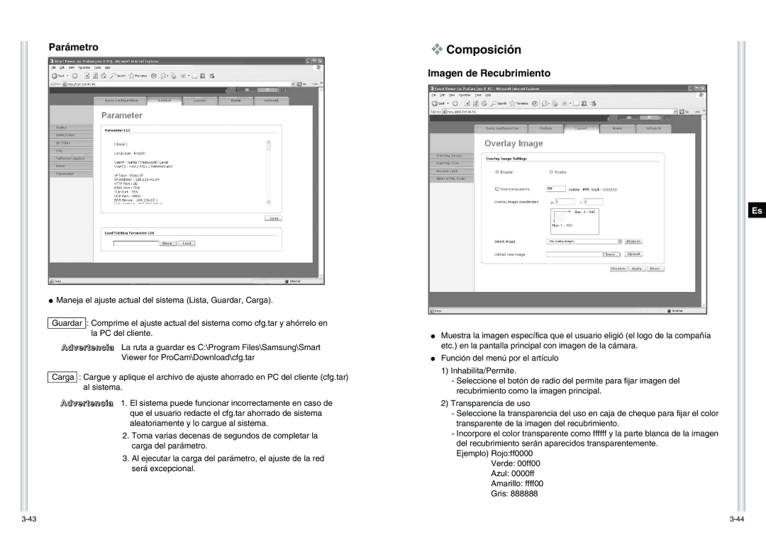 Samsung SCC-C6475P manual Composición, Parámetro, Imagen de Recubrimiento 