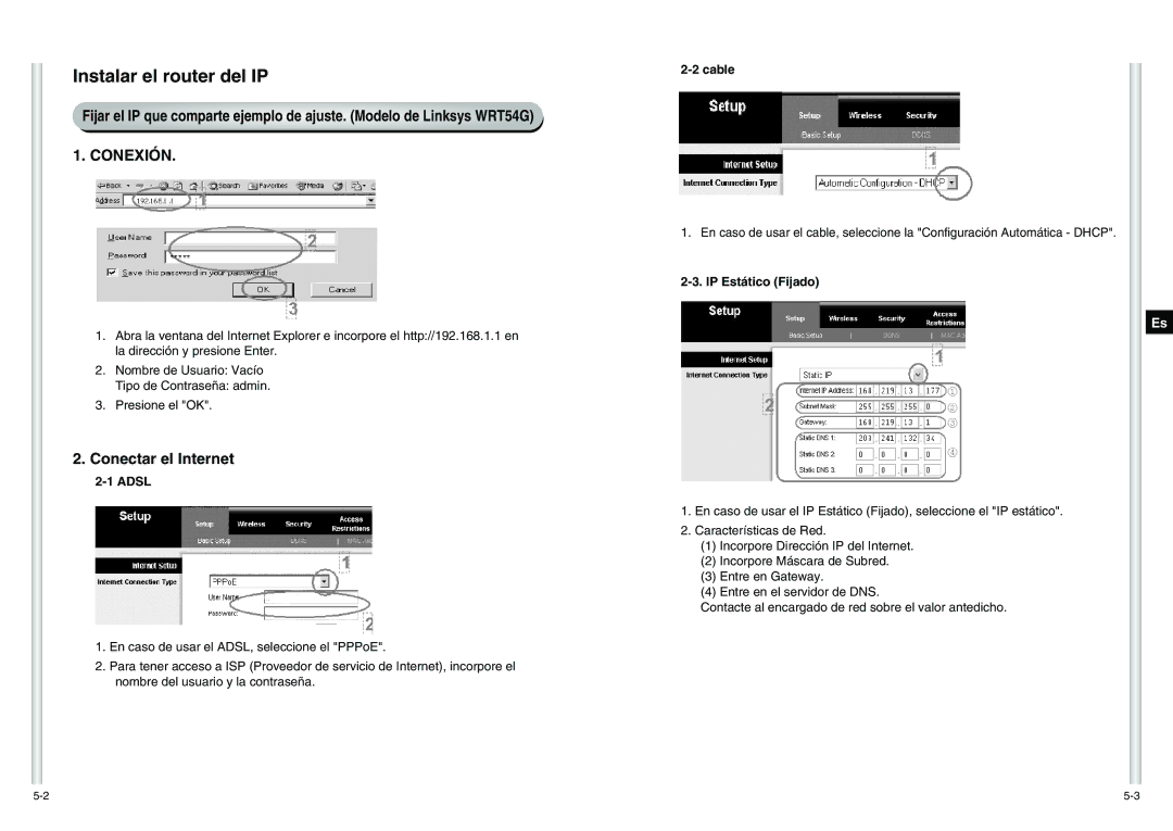 Samsung SCC-C6475P manual Instalar el router del IP, Conectar el Internet, Cable, IP Estático Fijado 