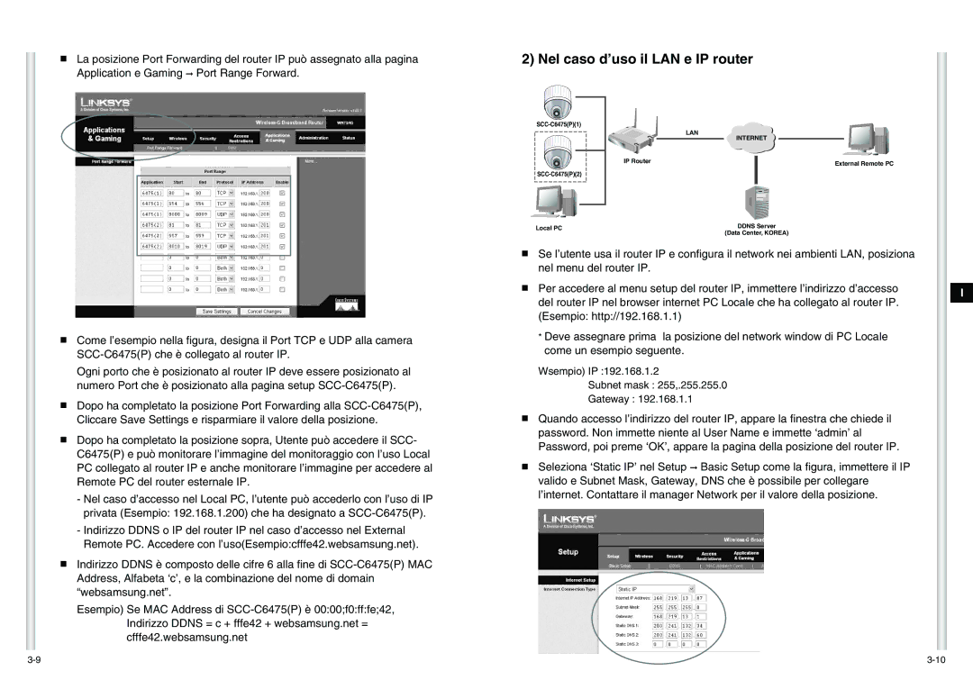 Samsung SCC-C6475P manual Nel caso d’uso il LAN e IP router 