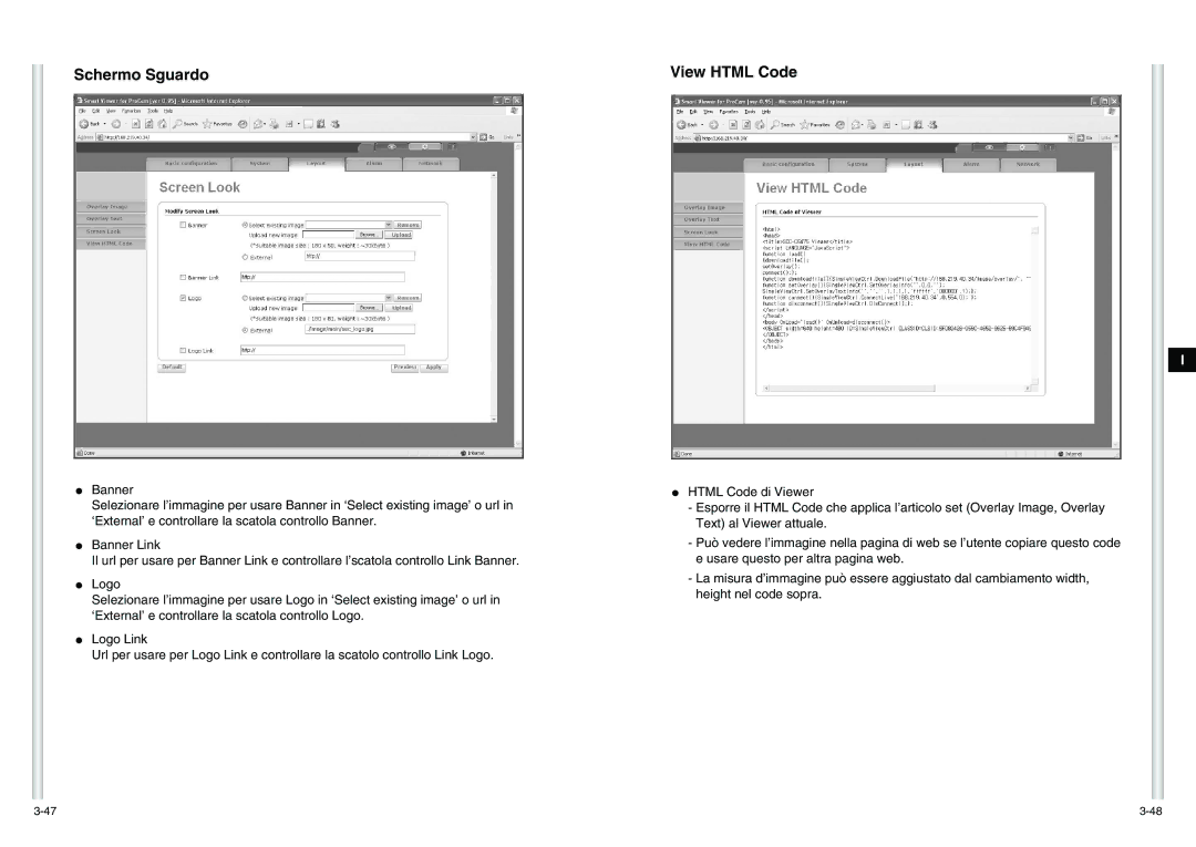 Samsung SCC-C6475P manual Schermo Sguardo, View Html Code 