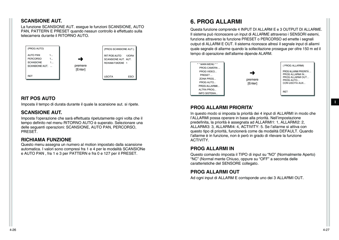 Samsung SCC-C6475P manual Prog Allarmi 