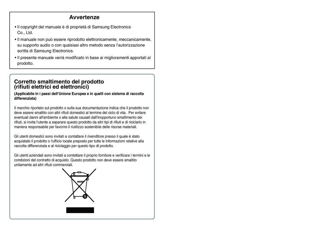 Samsung SCC-C6475P manual Avvertenze 