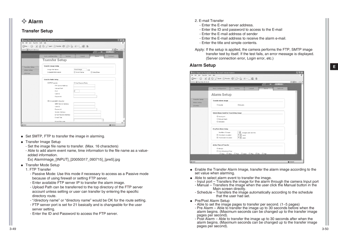 Samsung SCC-C6475P manual Transfer Setup, Alarm Setup 