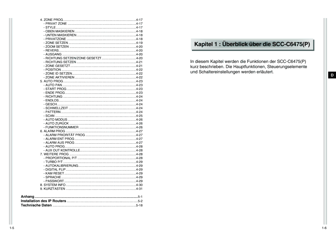 Samsung SCC-C6475P manual Kapitel 1 Ü b erb lick über die SC C -C6475 P 