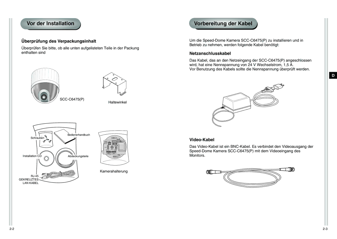 Samsung SCC-C6475P manual Vor der Installation 