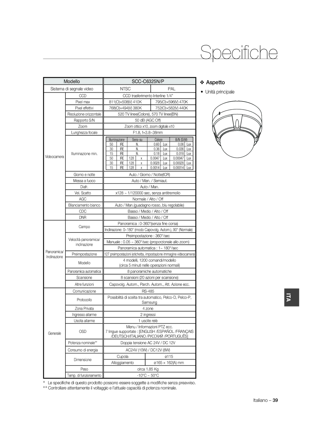 Samsung SCC-C6323P, SCC-C7325P, SCC-C6325P, SCC-C6323N, SCC-C7325N manual Deutsch/Italiano /Русский /Português 