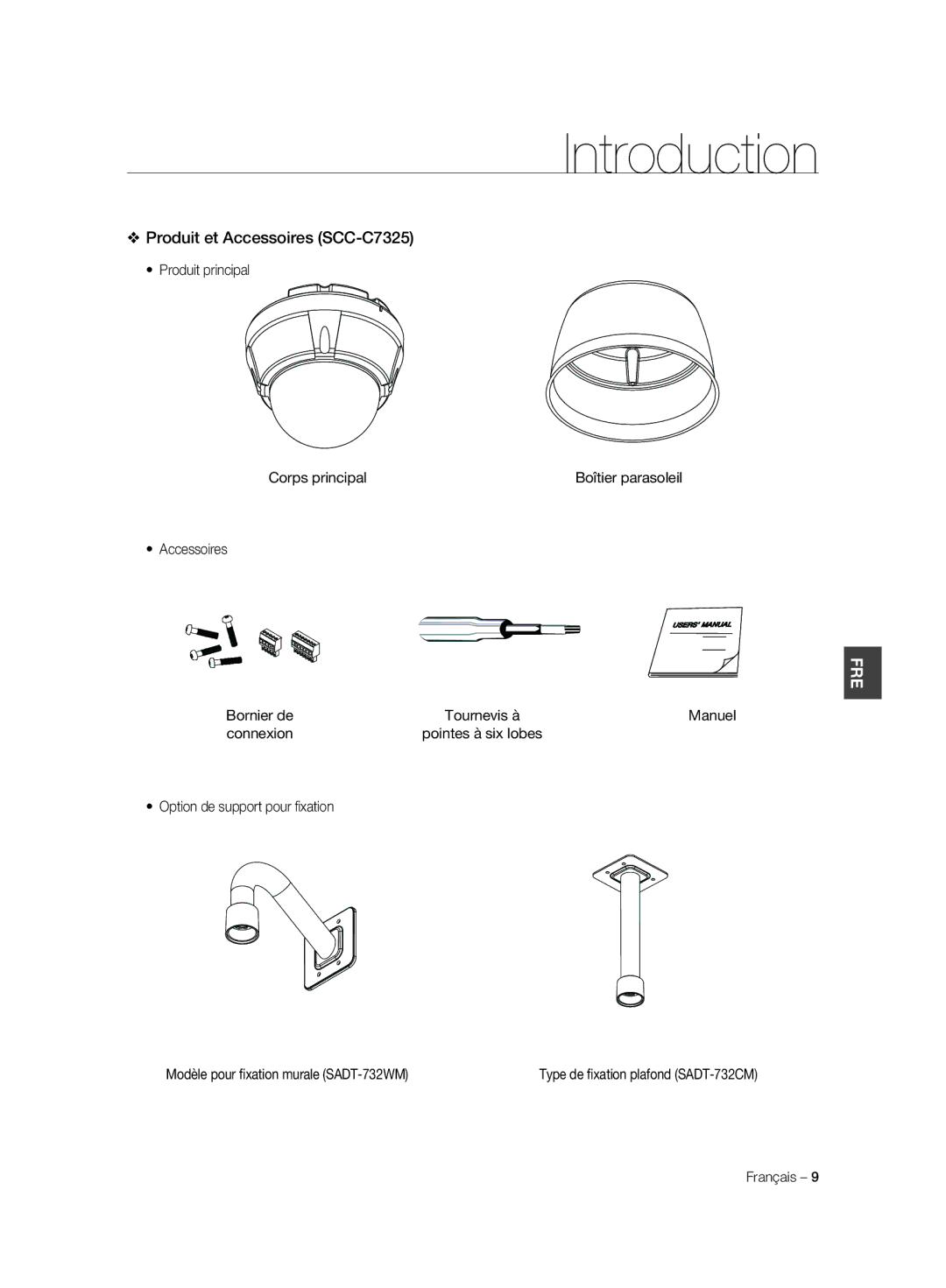 Samsung SCC-C6325P, SCC-C7325P, SCC-C6323P, SCC-C6323N, SCC-C7325N manual Produit et Accessoires SCC-C7325 