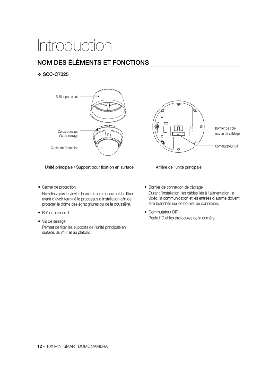 Samsung SCC-C7325P, SCC-C6323P, SCC-C6325P, SCC-C6323N, SCC-C7325N manual Boîtier parasoleil Vis de serrage 