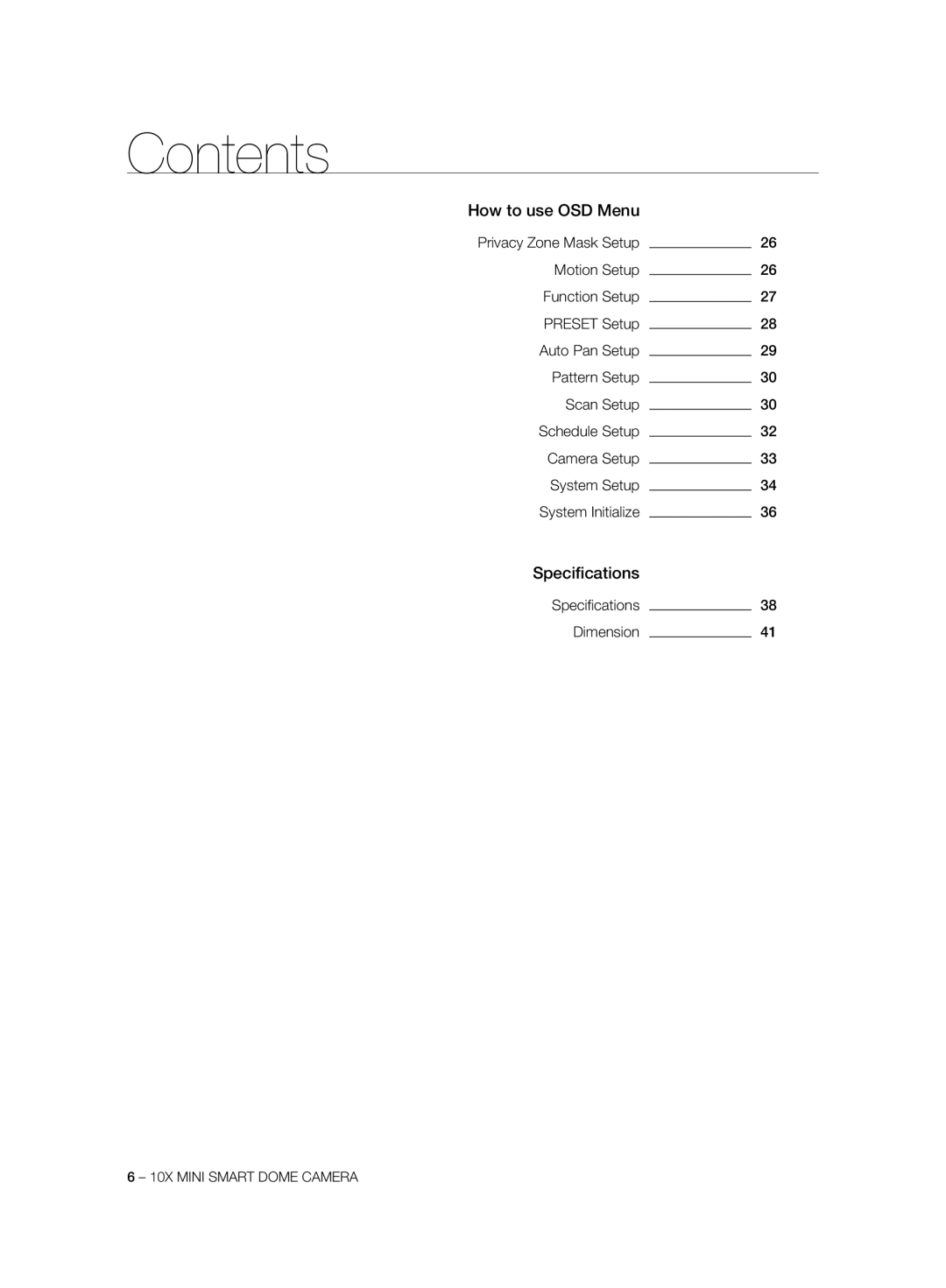 Samsung SCC-C6323P, SCC-C7325P, SCC-C6325P, SCC-C6323N manual How to use OSD Menu, Speciﬁcations, Motion Setup, Dimension 