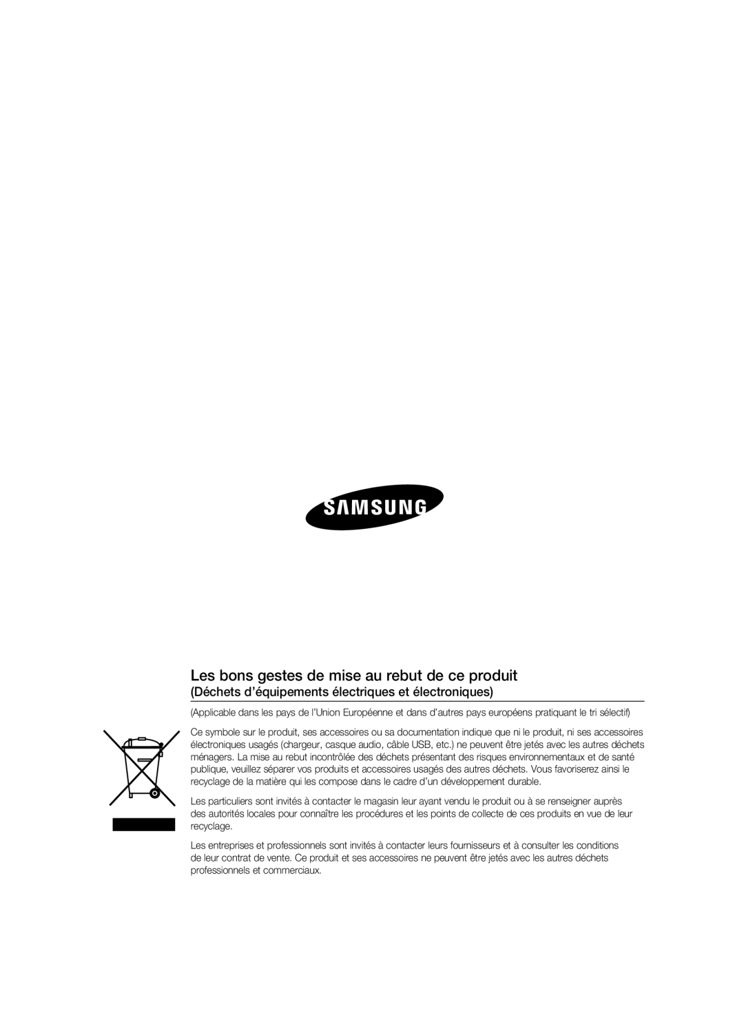 Samsung SCC-C6323P Les bons gestes de mise au rebut de ce produit, Déchets d’équipements électriques et électroniques 