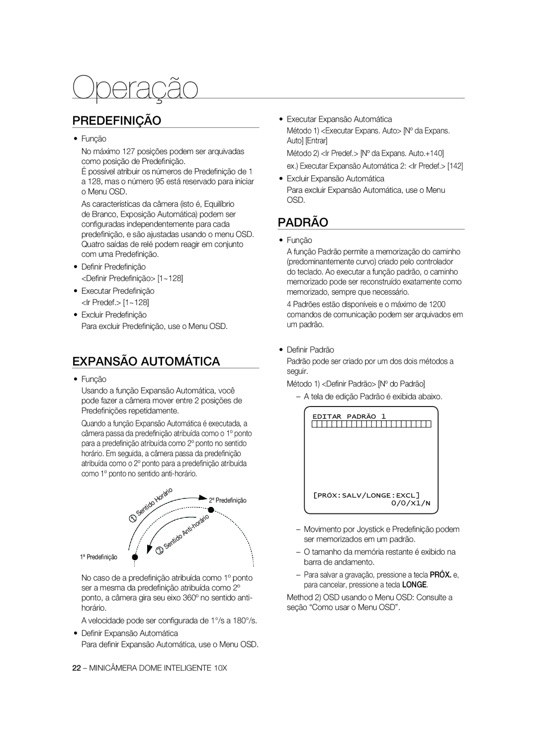 Samsung SCC-C6323P, SCC-C7325P, SCC-C6325P, SCC-C6323N, SCC-C7325N manual Predefinição, Expansão Automática, Padrão 