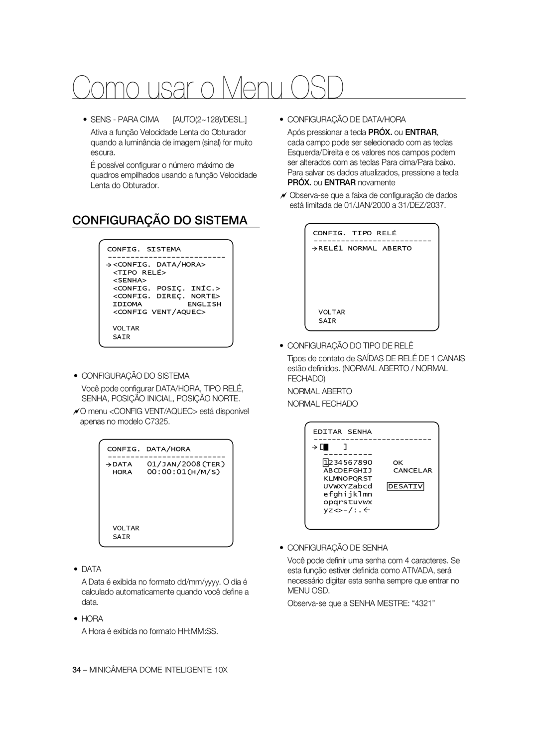 Samsung SCC-C6323N, SCC-C7325P, SCC-C6323P, SCC-C6325P, SCC-C7325N manual Configuração do Sistema 