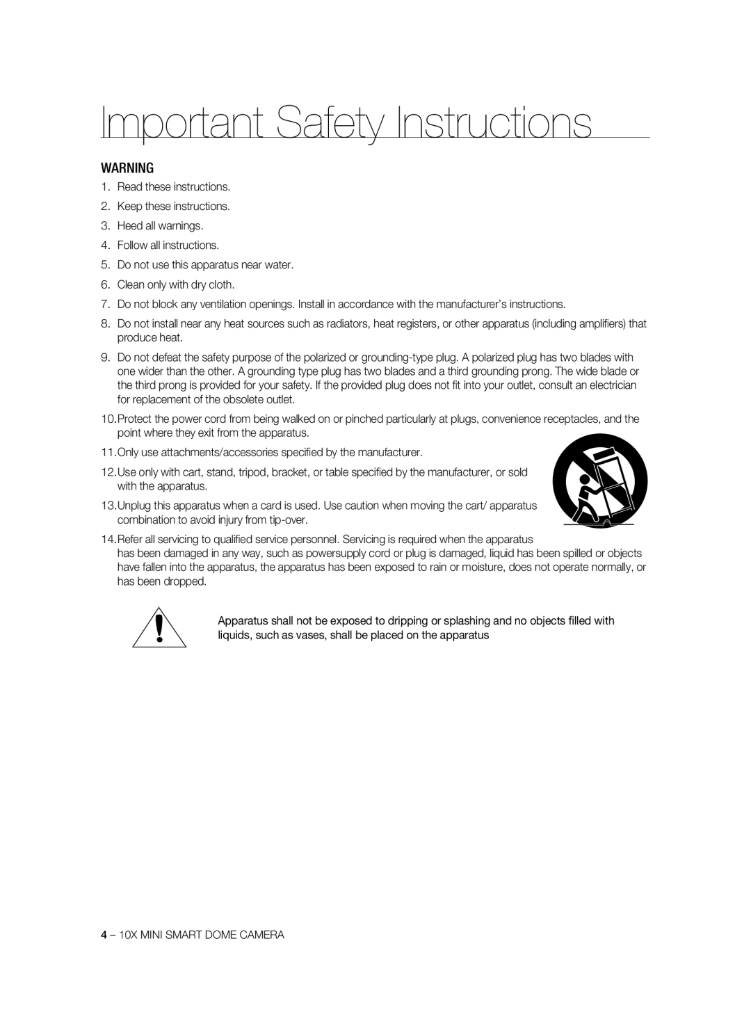 Samsung SCC-C7325N, SCC-C7325P, SCC-C6323P, SCC-C6325P, SCC-C6323N manual Important Safety Instructions 