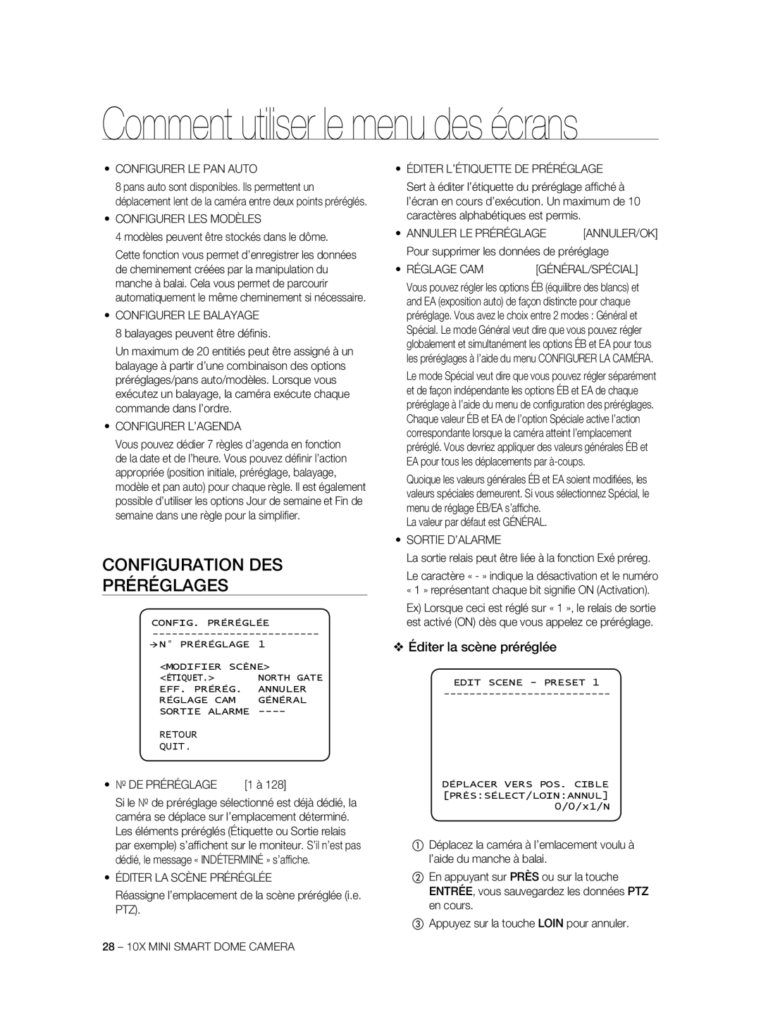 Samsung SCC-C6323P, SCC-C7325P, SCC-C6325P, SCC-C6323N, SCC-C7325N Configuration DES Préréglages, Éditer la scène préréglée 