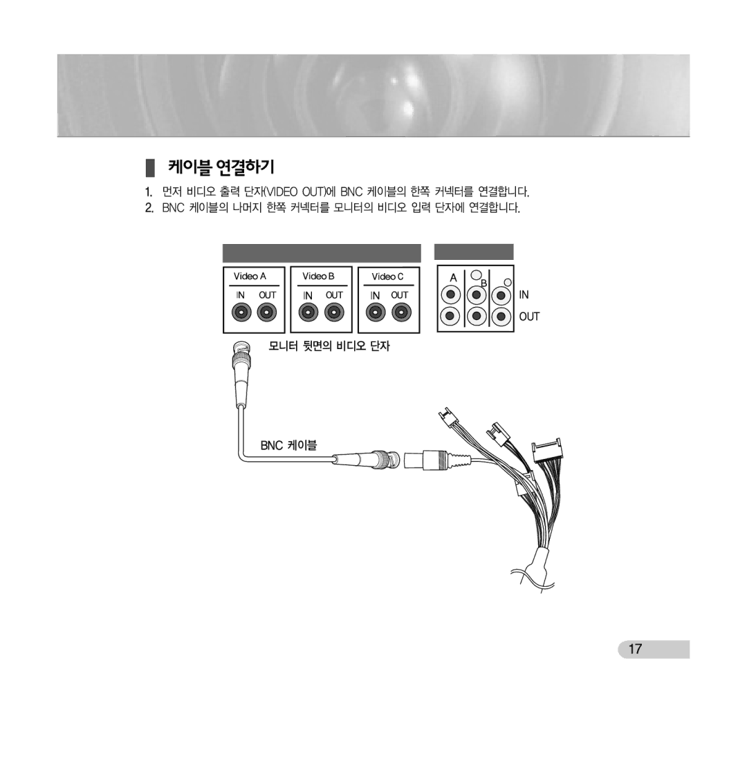 Samsung SCC-C7433 manual 케이블연결하기, 모니터 뒷면의 비디오 단자 Bnc 케이블 