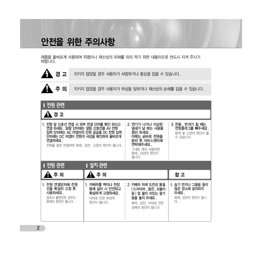 Samsung SCC-C7433 manual 안전을 위한 주의사항 