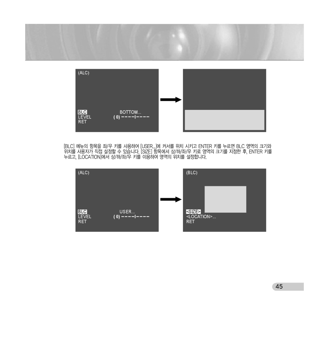 Samsung SCC-C7433 manual ALC BLC User 