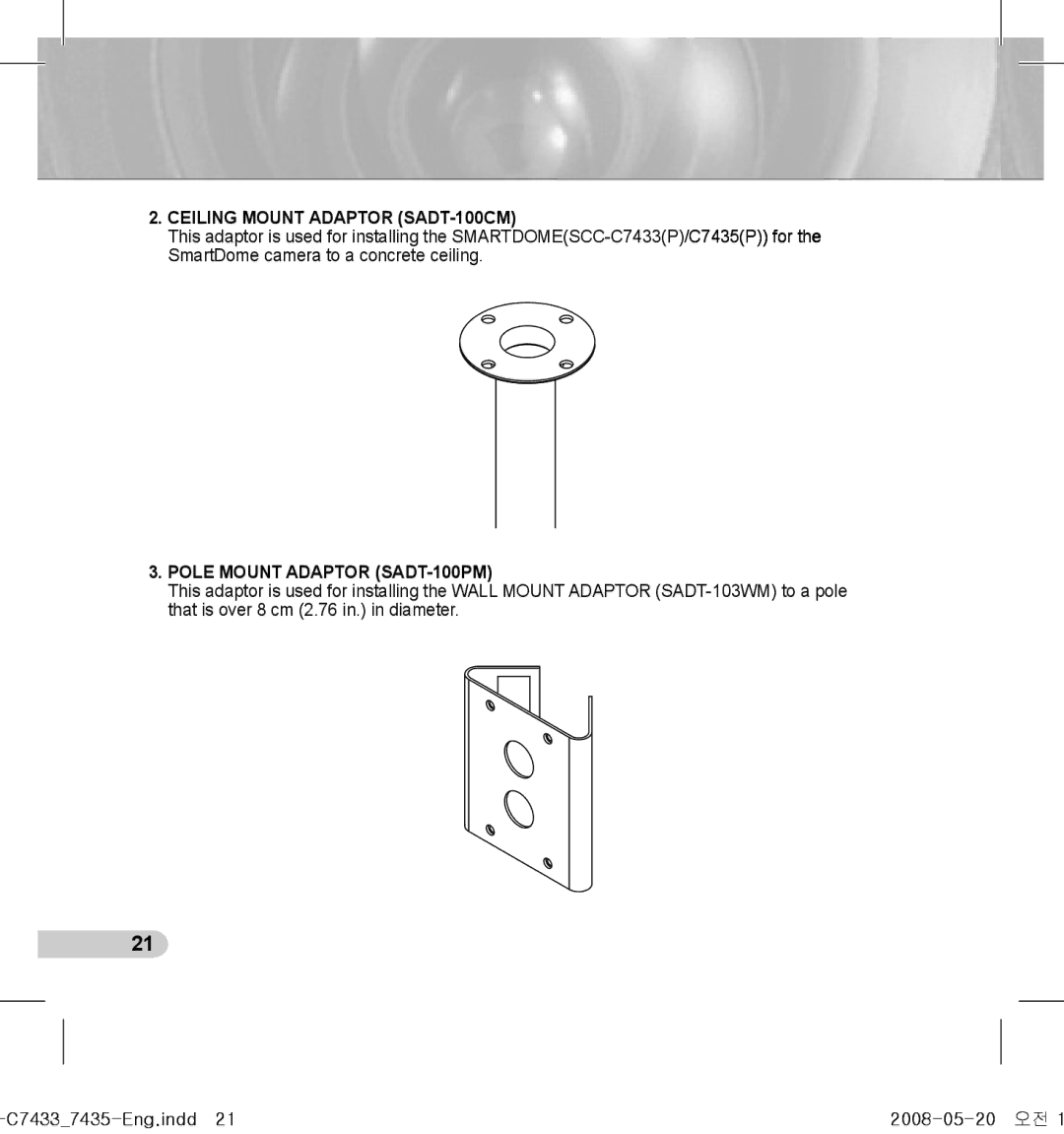 Samsung SCC-C7435(P), SCC-C7433(P) manual Ceiling Mount Adaptor SADT-100CM 