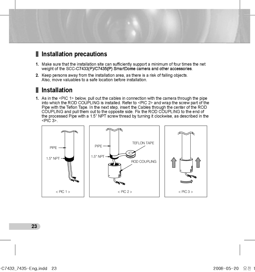 Samsung SCC-C7435(P), SCC-C7433(P) manual Installation precautions, C74337435-Eng.indd23 