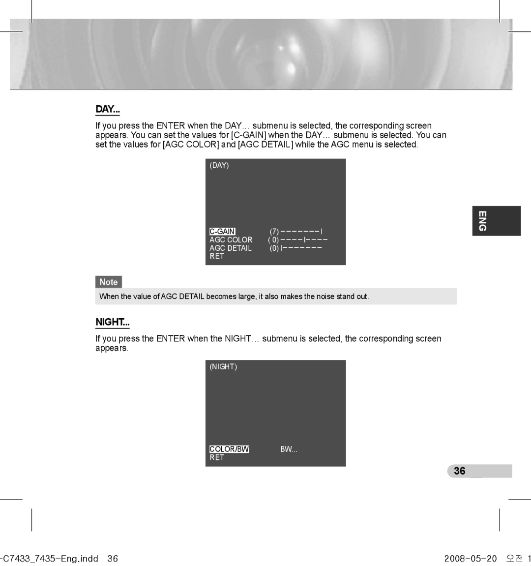 Samsung SCC-C7433(P), SCC-C7435(P) manual Night, C74337435-Eng.indd36 