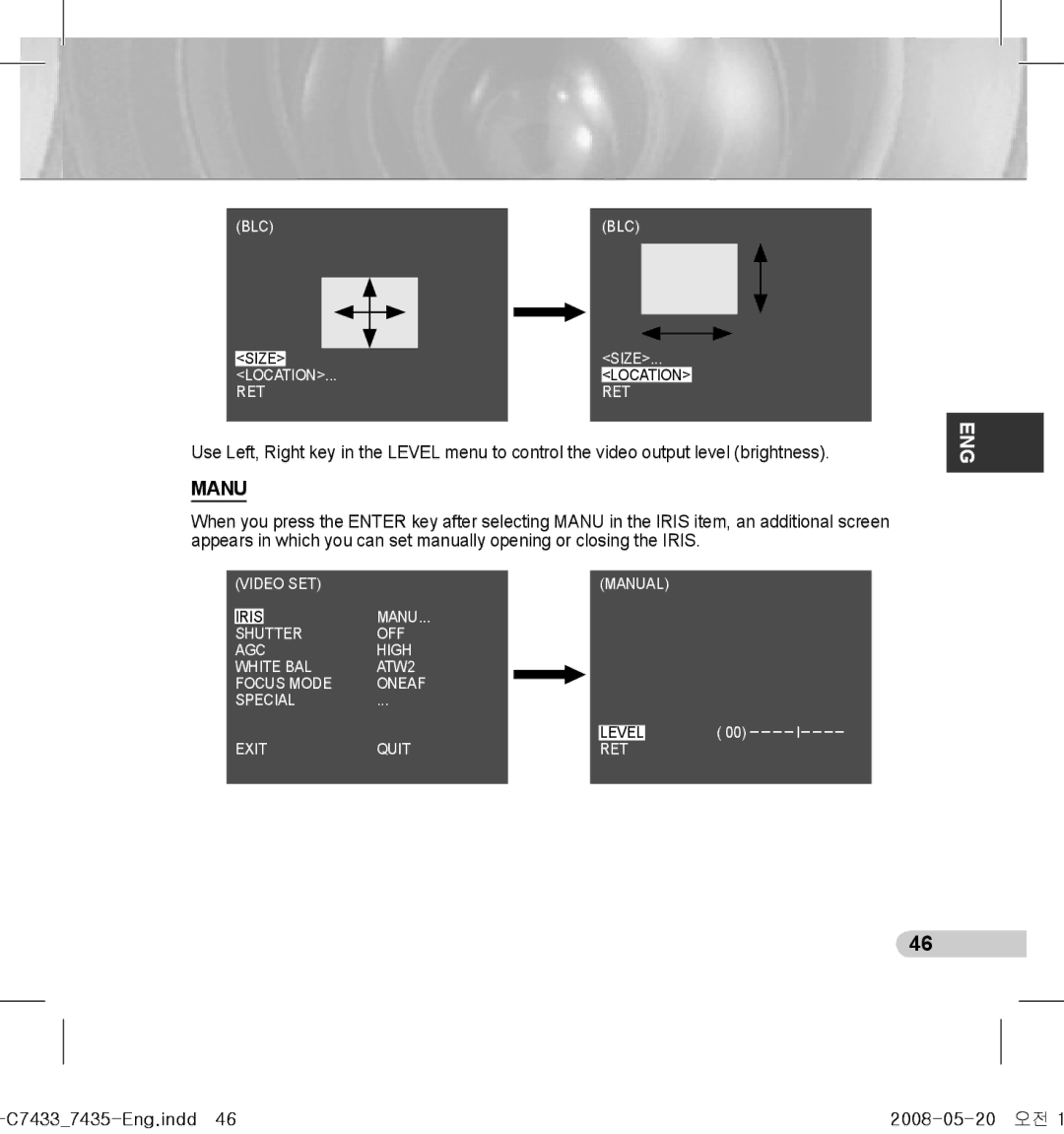 Samsung SCC-C7433(P), SCC-C7435(P) manual Manu, C74337435-Eng.indd46 