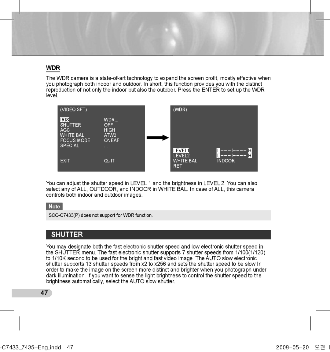 Samsung SCC-C7435(P), SCC-C7433(P) manual Shutter, Wdr 