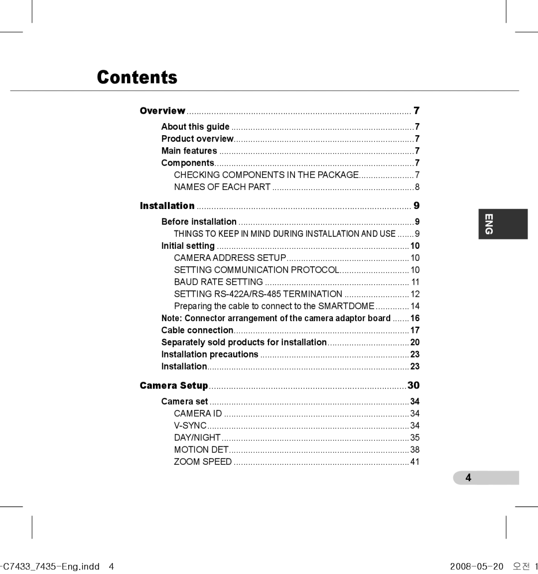 Samsung SCC-C7433(P), SCC-C7435(P) manual Contents 