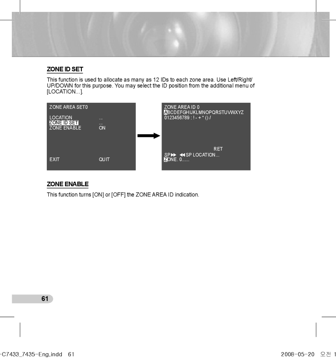 Samsung SCC-C7435(P), SCC-C7433(P) manual Zone ID SET, Zone Enable 