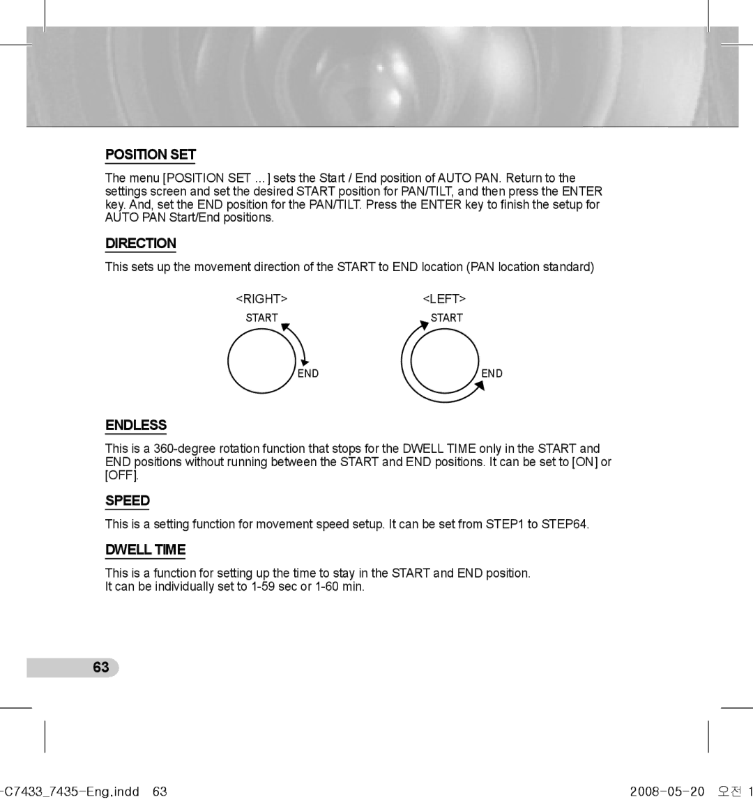 Samsung SCC-C7435(P), SCC-C7433(P) manual Direction, Endless, Speed 