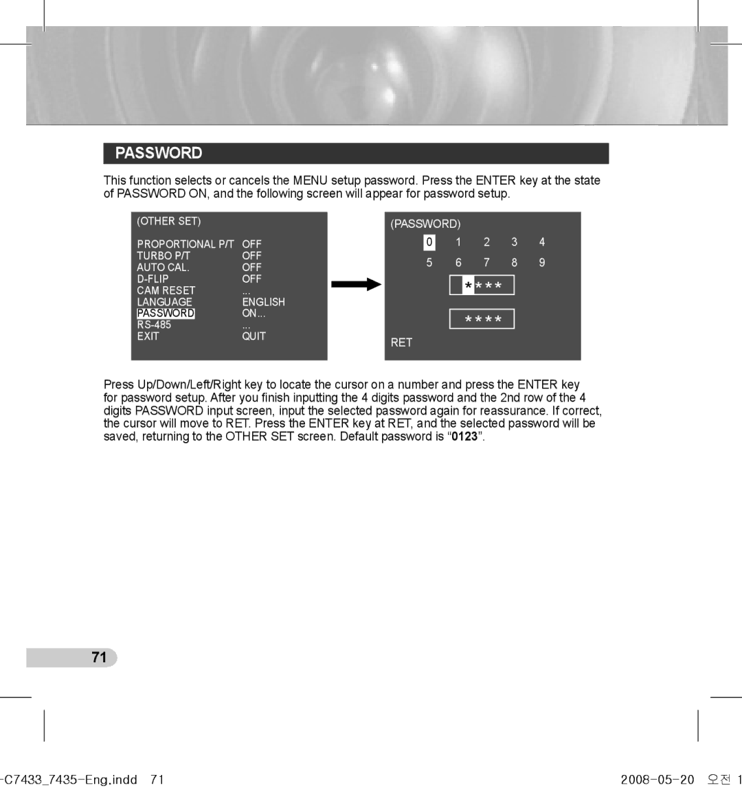 Samsung SCC-C7435(P), SCC-C7433(P) manual Password 