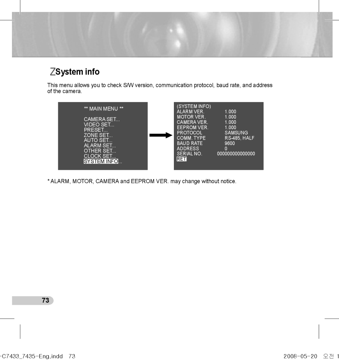 Samsung SCC-C7435(P), SCC-C7433(P) manual System info 