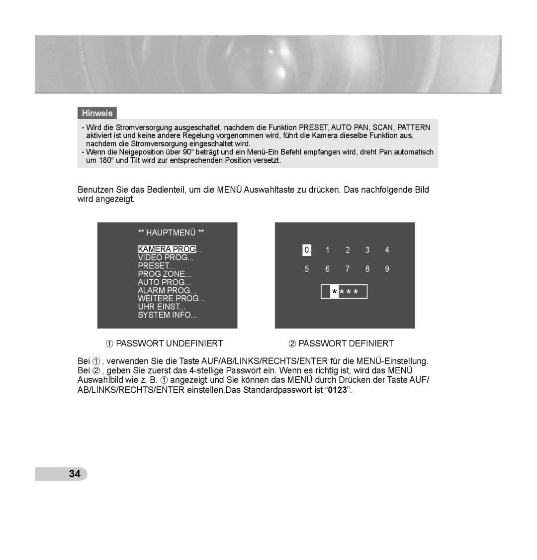 Samsung SCC-C7435P manual ① Passwort Undefiniert ② Passwort Definiert 