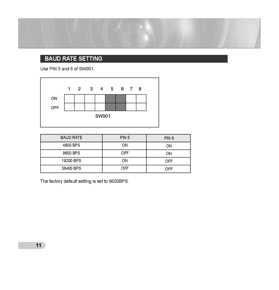 Samsung SCC-C7435P manual Baud Rate Setting 