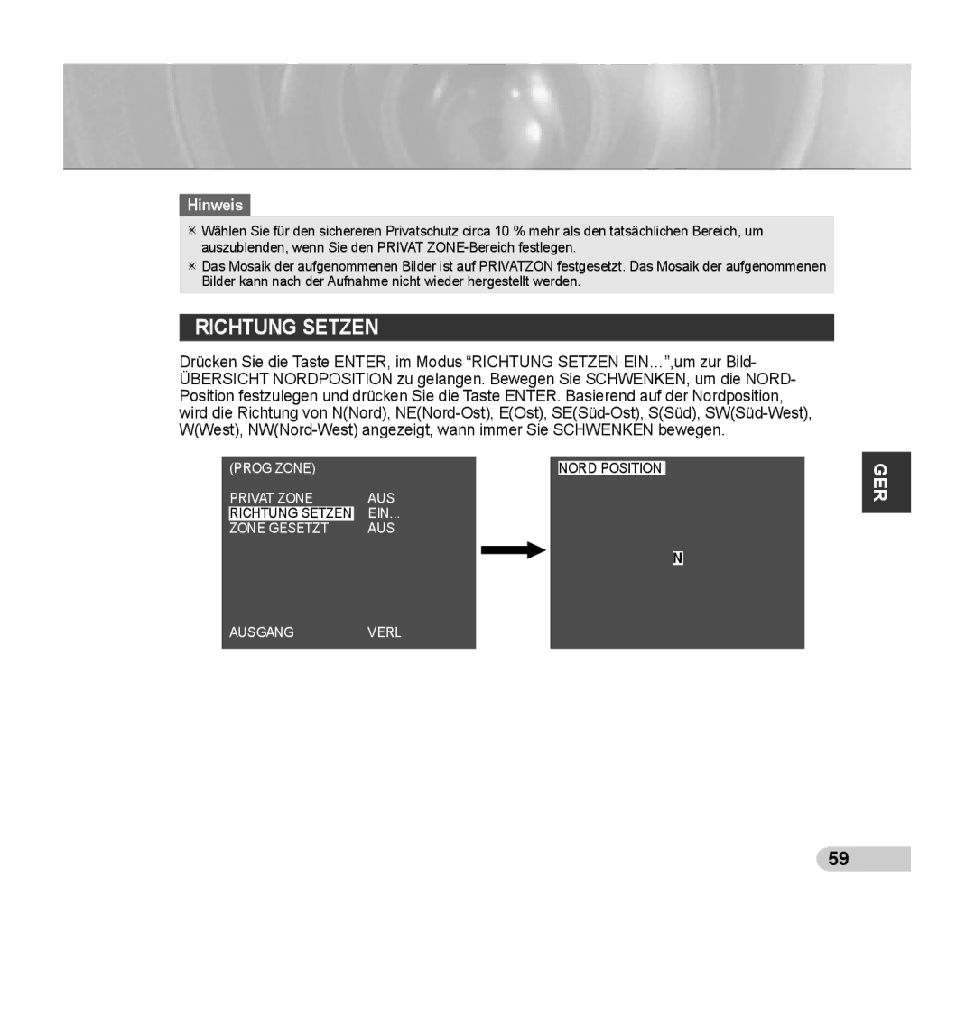 Samsung SCC-C7435P manual Richtung Setzen 