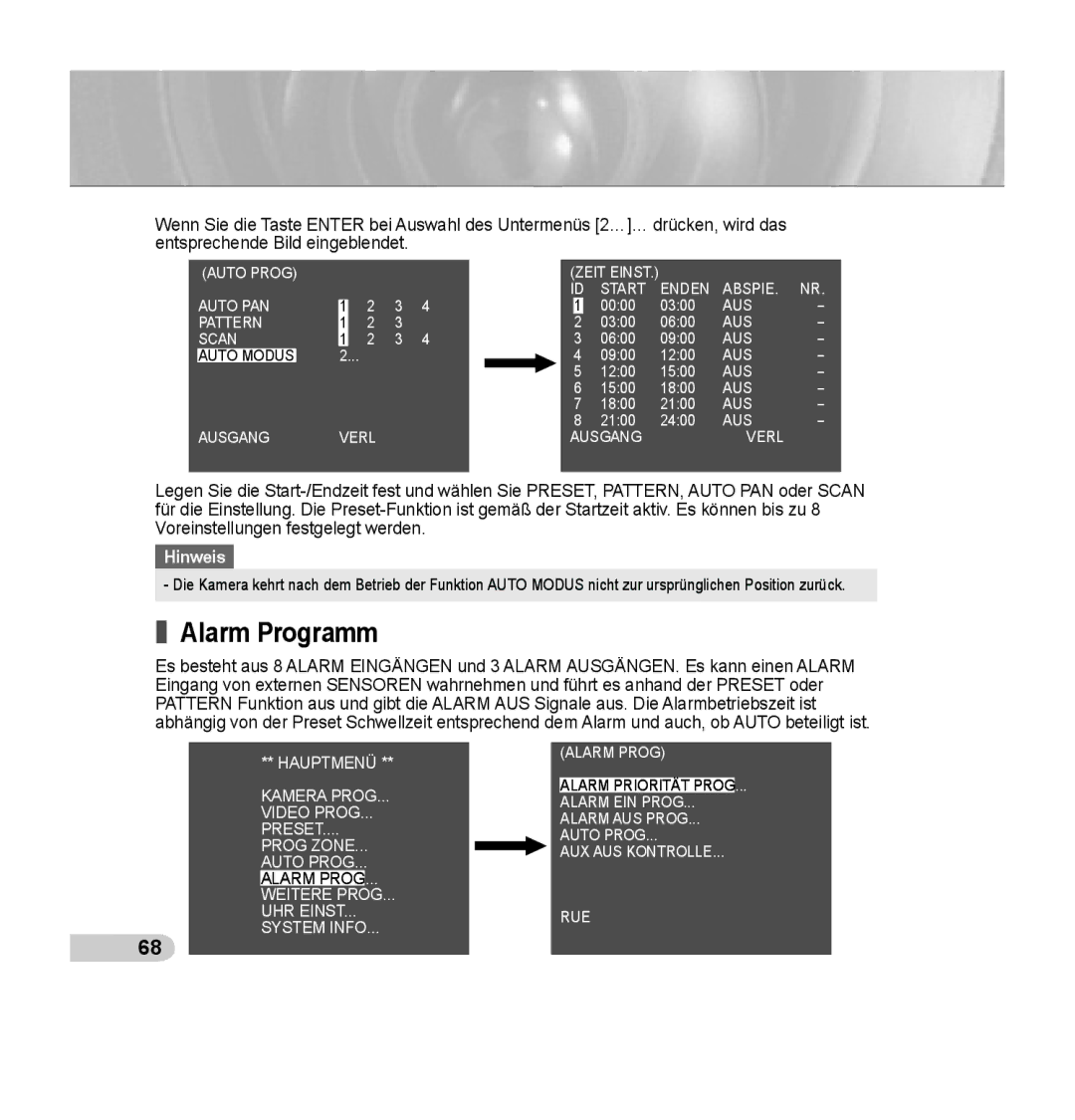 Samsung SCC-C7435P manual Alarm Programm 