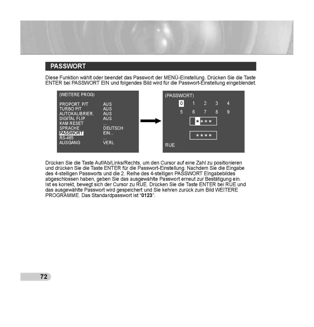 Samsung SCC-C7435P manual Passwort 