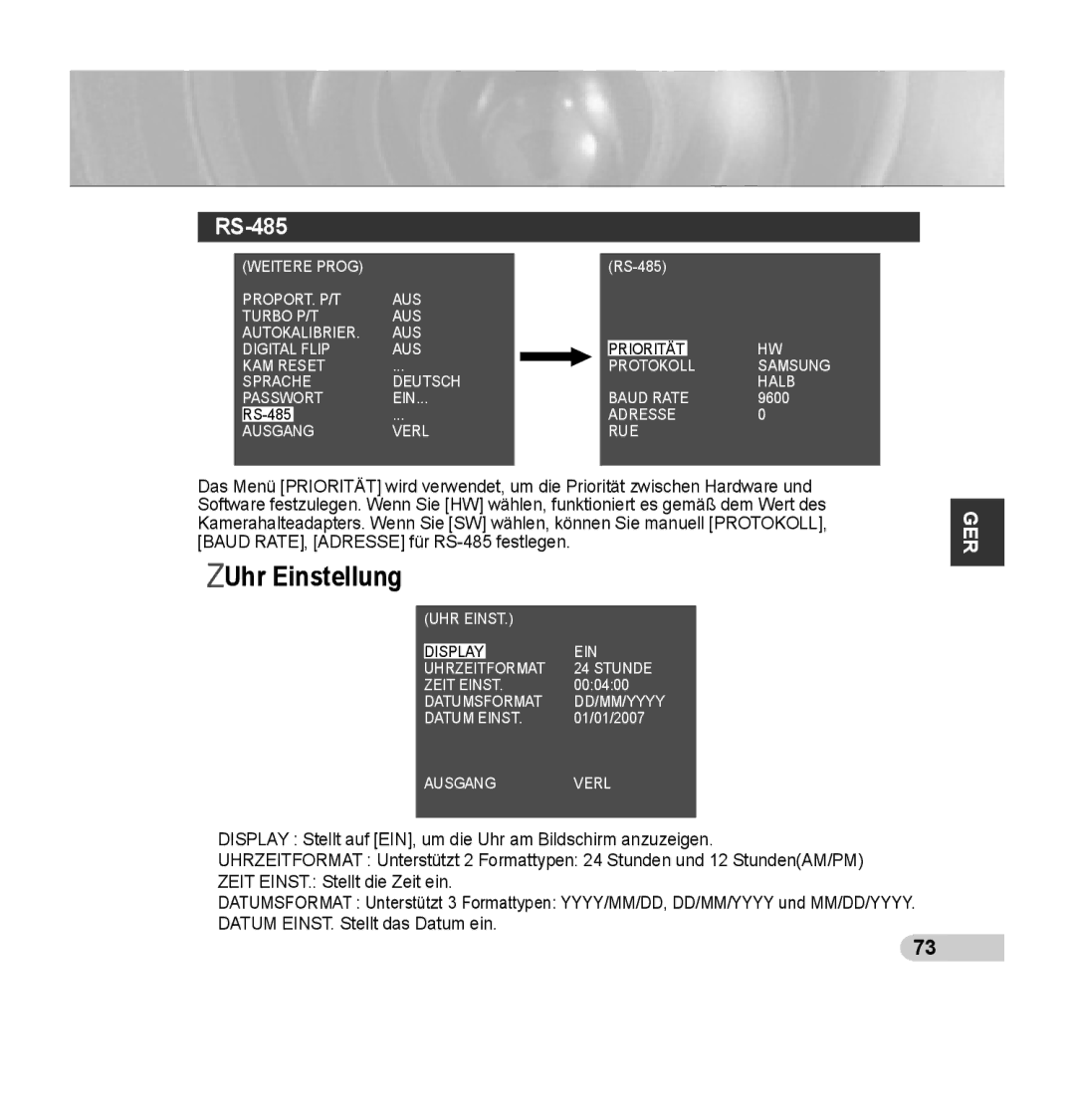 Samsung SCC-C7435P manual Uhr Einstellung 