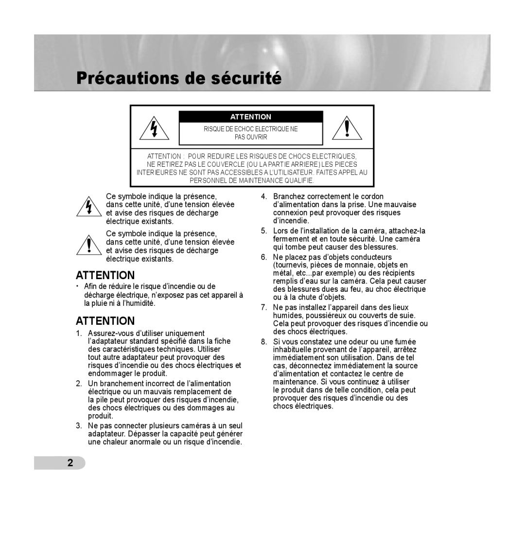 Samsung SCC-C7435P manual Précautions de sécurité 